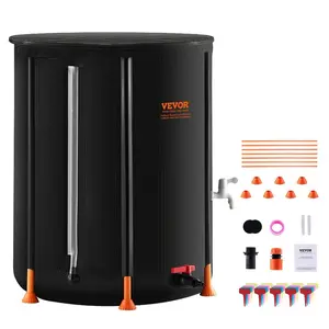 VEVOR Collapsible Rain Barrel, 66 Gallon Portable Rain Water Collection Barrel, 500D PVC Rainwater Collection System, Garden Water Catcher Tank Storage Container with Spigot Overflow Kit, BlackVEVOR Super Brand Day