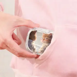 Mirror Selfie Kitten Printed Braces Box, High-Value Transparent Denture Box, Student Portable Orthodontic Retainer Storage Case, Waterproof Scratch-Resistant Dental Appliance Storage Container