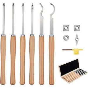 VEVOR Wood Lathe Turning Tool Set, 6PCS Lathe Roughing Finishing Detailing Hollow Tool with Wooden Handle Diamond Round Square Carbide Inserts Wooden Box for Beginners Hobbyists Professionals