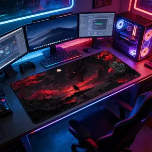 Dark Samurai Dragon & Cherry Blossom Large Extended Gaming Mouse Pad, Non-Slip Rubber Base Stitched Lock Edge Desk Mat, Mousepad, Wuxia & Fantasy Art Design, Durable Computer Accessory for Home Office & Gaming Setup, Perfect Gift for Gamers & Wuxia Fans