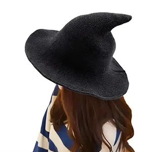 Women's Spooky Lightweight Foldable Soft Knitted Pointed Witch Hat, Festive Party Accessory for Halloween Cosplay & Fall Outfits