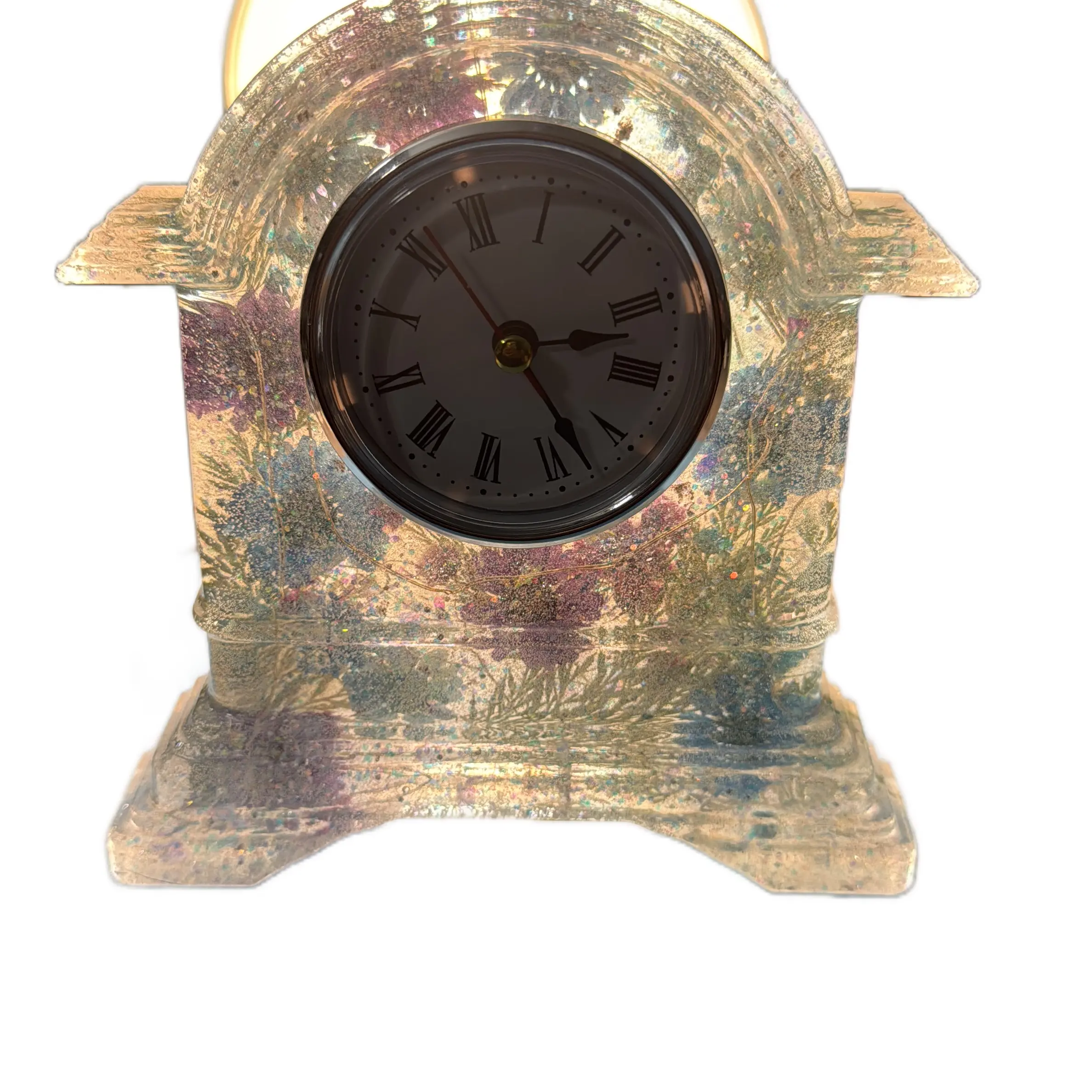Antique Mantel Clock with Flowers and Fairy Lights - Perfect for Home Decor