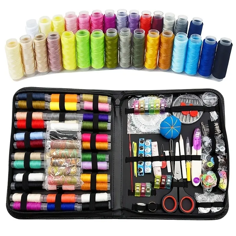 299pcs Complete Sewing Tool Kit, 40 Colors Thread Set for Home Clothes Repair & Handicraft, Portable Sewing Box for Beginners And Travel, Scissors, Thimble, Seam Ripper Included, Additions Random