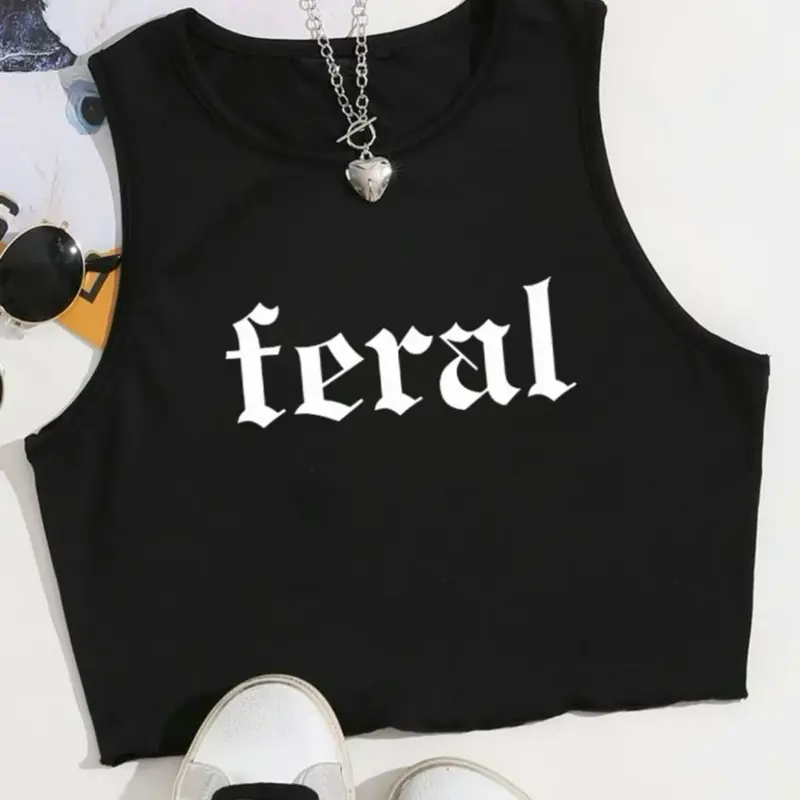 Feral Printed Crop Tank Top, Casual Everyday Tops, Women's Clothing For All Seasons, Summer Tops