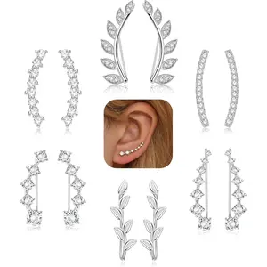 MILACOLATO 6Pairs Ear Cuffs Climber Hoop Earring CZ Arrow Crawler Stud Earring Jacket for Women
