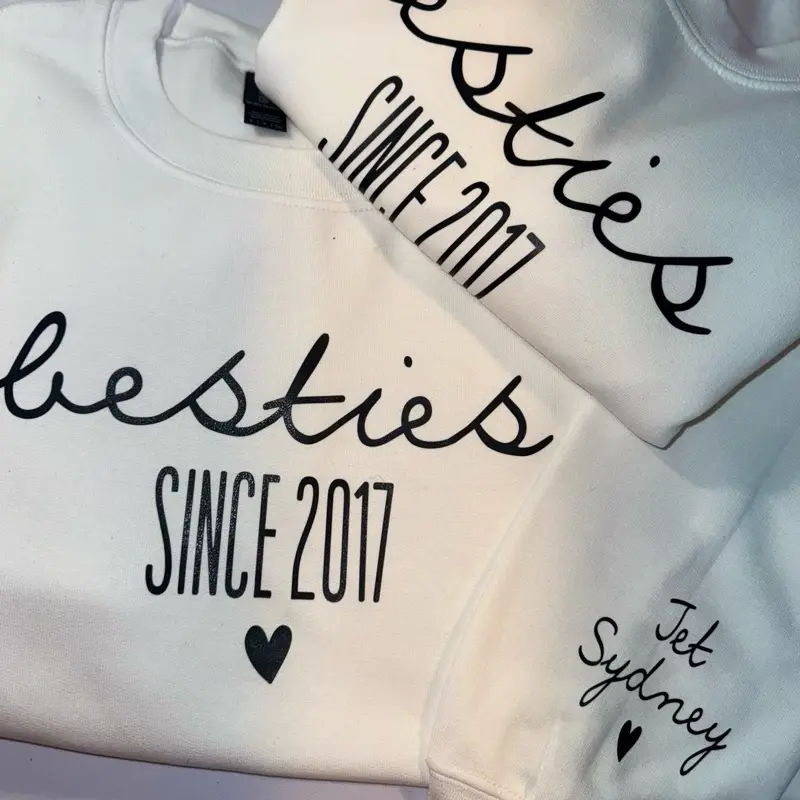 Bestie Custom DTF Sweatshirt and Sleeve Print -small-3 XL any color you want