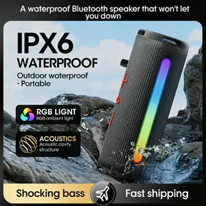 Portable RGB Bluetooth Speaker - IPX6 Waterproof Stereo Bass Wireless Speaker with LED Lights, Long Battery Life, Outdoor Travel Speaker for Bike, Hiking, Support TF Card & U Disk