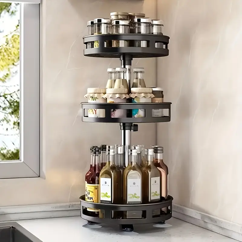 2/3 Tier 360° Rotating Spice Rack Organizer Multi-Layer Metal Kitchen Storage Turntable for Spices Oil Vinegar Condiments Pantry Cabinet Countertop Spice Shelf and Corner Home Organization Essential