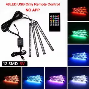 Multicolor USB Car Interior Light 48LED 12SMD 5V with Remote Control No App for Car Interior Lighting