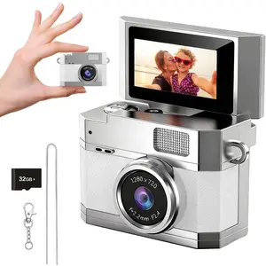Digital Camera White -  Mini Digital Camera with 0.96" Flip Screen & 32GB Card, Portable Wearable  Camera for Bag, Soccer 2026? Match Recorder, Fan Souvenir Camera