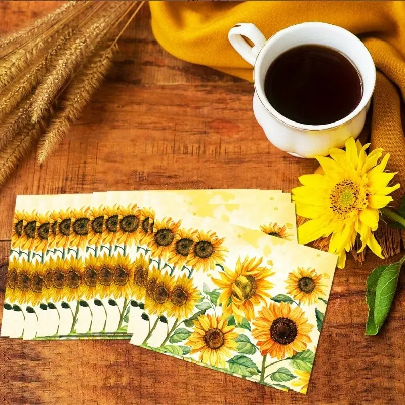 20pcs/set Sunflower Paper Napkins，Disposable Luncheon Napkins for Wedding Spring Party, Tea Party Decorations & Kitchen Counter Decor, Bulk Table Settings