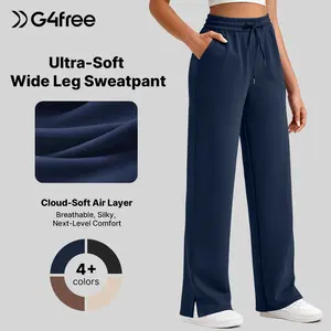 G4Free Smoofit Modal Soft Women's Wide Leg Sweatpants High Waisted Drawstring Side Slit Casual Lounge Pants with Pockets