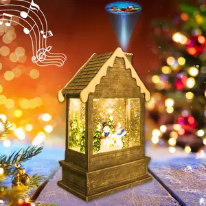 Warmioo Lighted Christmas Snow Globe Projector, Swirling Glitter Musical Home Décor, Battery Operated with Snowman & Christmas Tree