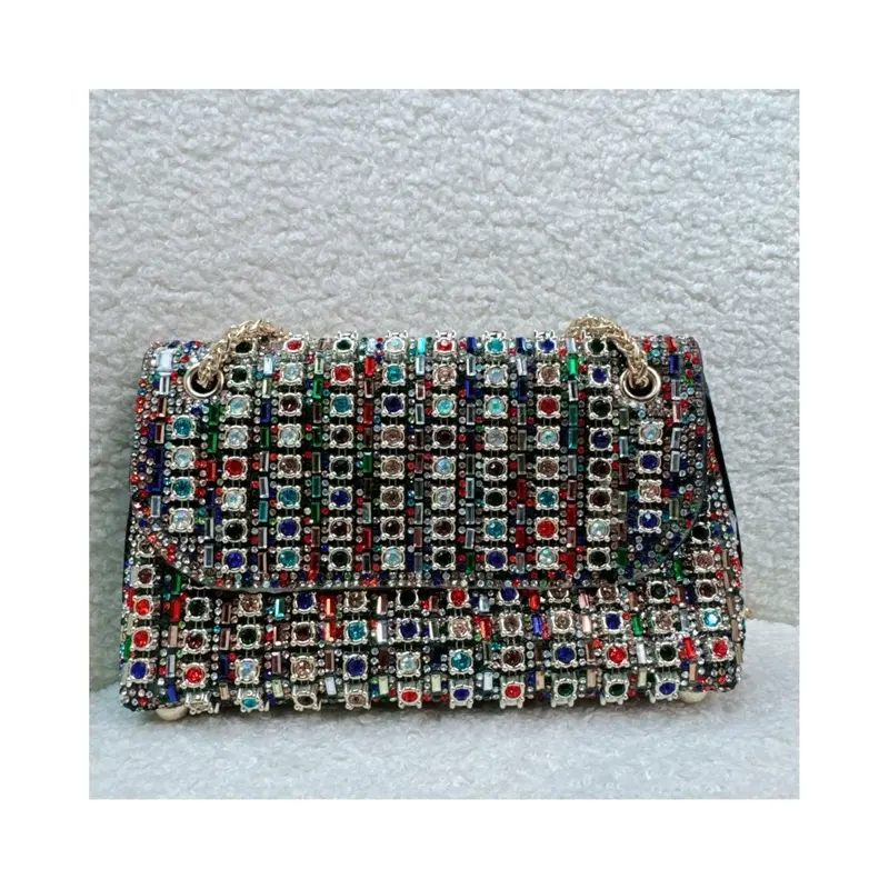 Eve’s Apparel & Accessories Multicolor Crystal Mosaic Clutch with Chain Strap – Women’s Evening & Party Statement Purse