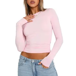 Plus Size Women's Fashionable Round Neck Long Sleeved Shirt Basic T-shirt Top