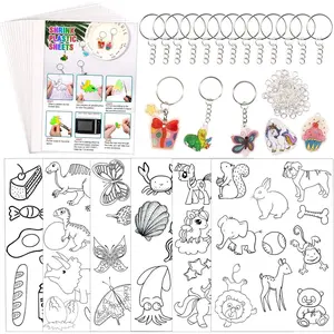 Kit 145Pcs Shrink Art Kit Including 20pcs Shrinky Paper Sheets 6pcs Traceable Picture Keychains Accessories- Perfect for Shrink Paper Sheets Crafts Making