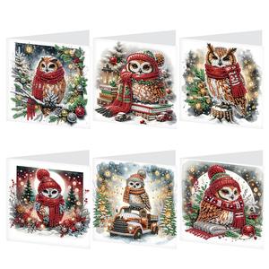 owl pattern diy diamond arts colorful painting greeting card kit, 6 counts/set diy diamond art painting greeting cards for relatives and friend