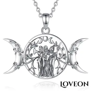 LOVEON 925 Sterling Silver Hecate Amulet TripleMoon Goddess Pendant, Divine ProtectionEntwined Tree of Life Necklace, Ritual HekateJewelry For Her