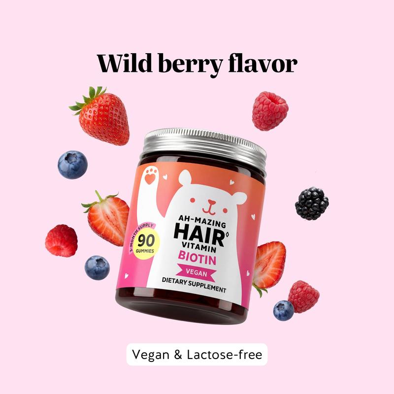 Bears with Benefits Biotin Gummies for Hair Growth, Skin & Nails –  5000 mcg Biotin + Vitamins C & E + Zinc - 30 Gummies - Vegan Wild Berry Flavor - 1 Month Supply