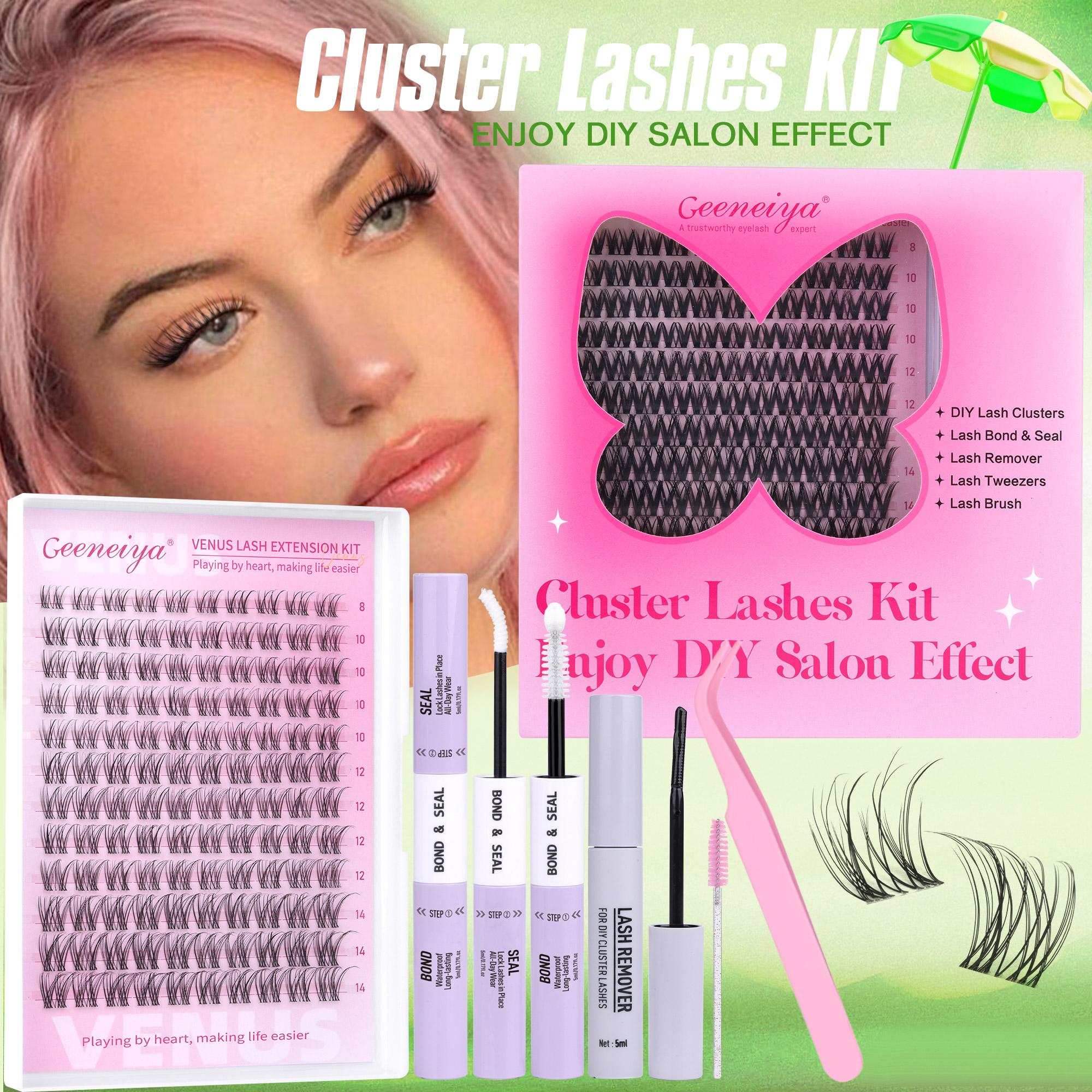 Geeneiya VENUS Lashes Waterproof DIY Lash Extension Kit, 8-14MM Wispy Lash Clusters Kit, Ultra-thin Soft Band Eyelash Extension Kit with Lash Bond and Seal, Professional Lash Remover, Tweezers for Girls Gift Makeup Cosmetic TikTokShopBlackFriday