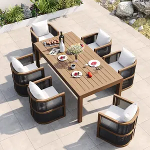 Homary 7-Piece Outdoor Rope Weave Dining Set with 6 Chairs