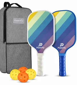 PowerFly Pickleball Paddles Set of 2, Fiberglass Surface Pickleball Set with 2 Pickleball Rackets,4 Pickleball Balls,1 Portable Carry Bag, Pickle Racket Set ​for Men Women (Vivid Rainbow)