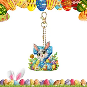 Easter Diamond Art Keychain Ornaments Double Sided Hanging Key Chains Diamond Painting Keychain Kits Diamond Painting Backpack Pendant for Adults Key Ring Art Pendant Decor