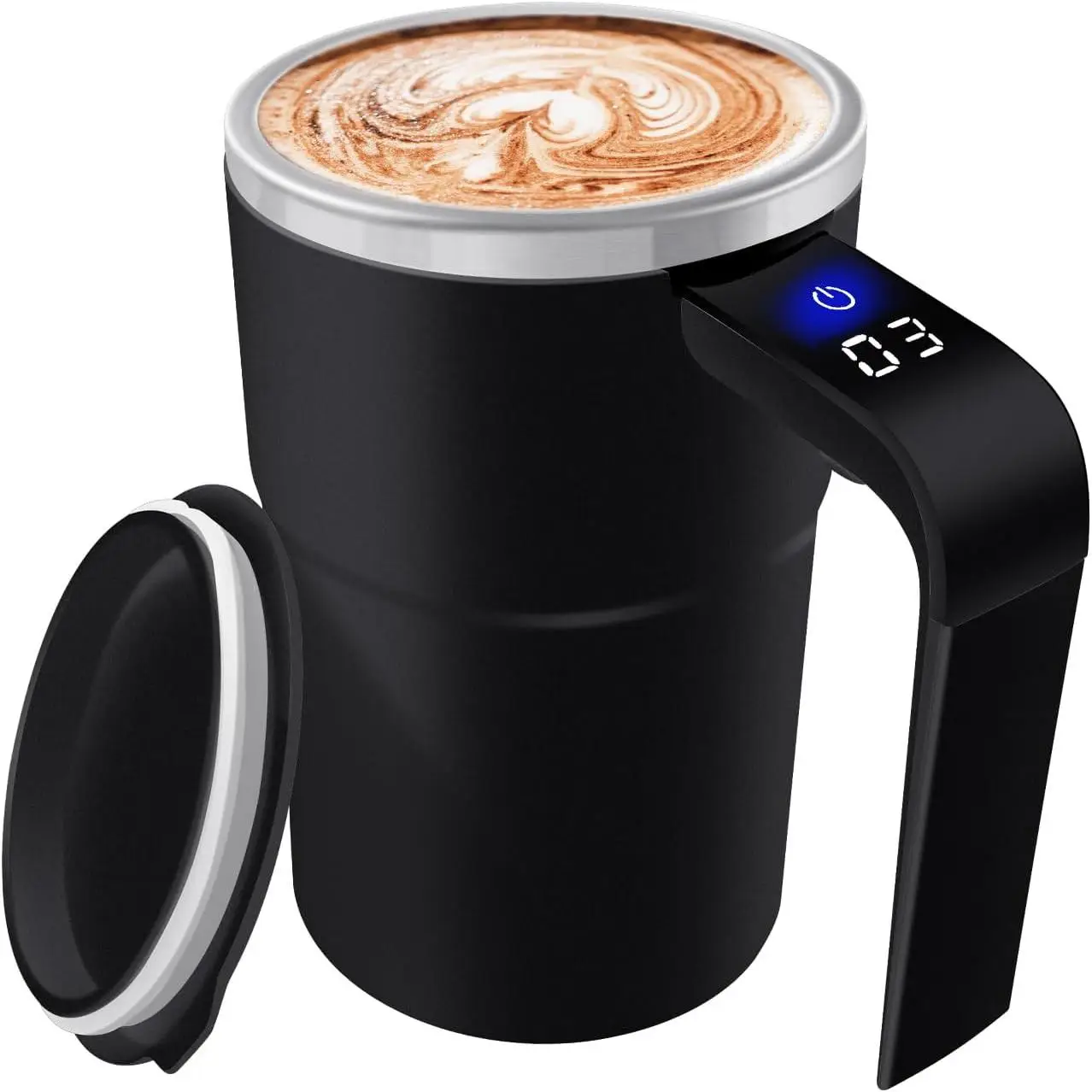 13 OZ Automatic Stirring Coffee Cup, Coffee Cup with Magnetic Capsule, with Temperature Display Function, Suitable for Coffee, Beverages, Hot Cocoa, C