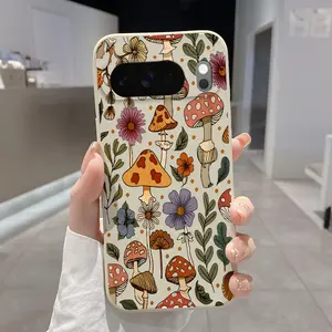 Rounded Edge TPU Phone Case for Google Pixel 10 9 8 7 Pro A XL Forest Mushroom Pattern Drop Protection Shockproof Soft Liquid Silicone Smartphone Cover
