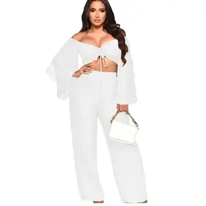 Juliette Long Sleeve Crop Top And Pants Set-Dark Green Spandex Womenswear Polyester Comfortable Overalls Pieces Solid Suits Basic Minimalist Lady