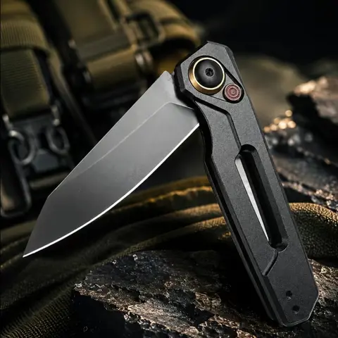 KS7550 Lightweight Folded EDC Pocket Knife - CPM154 Reverse Tanto Rust-Resistant Blade, 1-Hand Button Lock, Aircraft-Grade Aluminum Handle, Outdoor Survival Gear, Multi Use Knife, Male Gift