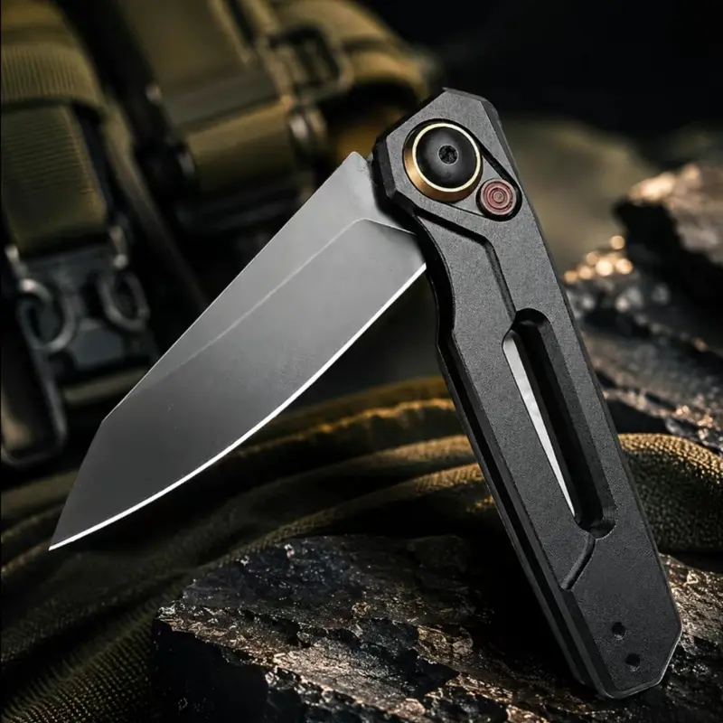 KS7550 Lightweight Folded EDC Pocket Knife - CPM154 Reverse Tanto Rust-Resistant Blade, 1-Hand Button Lock, Aircraft-Grade Aluminum Handle, Outdoor Survival Gear, Multi Use Knife, Male Gift