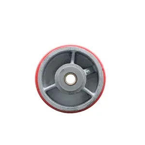 6" x 3" Red Polyurethane on Silver Semi Steel Cast Iron Wheel Only with Roller Bearing - 3/4" Bore - 2000 lbs Capacity per Wheel  -  Service Caster Brand