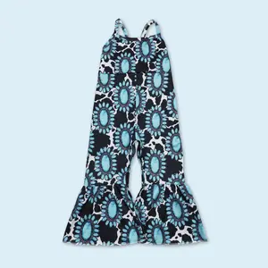 Turquoise cowhide girls Kids western jumpsuit