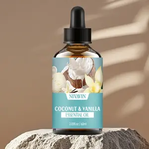 Coconut Vanilla Essential Oil 60ML, Diffuser & Humidifier Aromatherapy, Home Living Room Bedroom Bathroom Scent, Air Freshener, Stress Relief