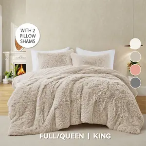 PEACE NEST Faux Fur 3-Piece Comforter Set - Soft, Plush, Cozy & Hypoallergenic Bedding for Ultimate All-Season Comfort