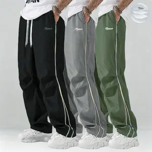 Men's 3-Pack Summer Joggers | Lightweight & Soft | Gold Side Stripes | Loose Straight Fit | Street Style / Workout / Chilled Look | Black / Grey & Other Colours