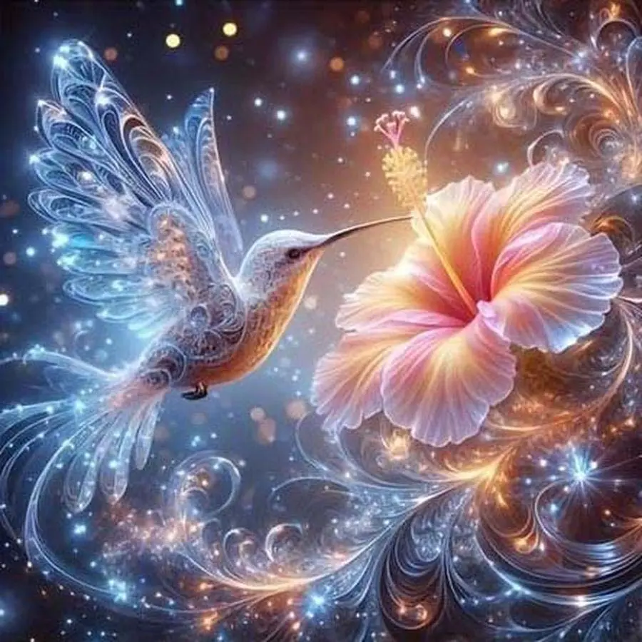 5D DIY Full Diamond Round Diamond Painting - Diamond Art Painting Kit Hummingbird Flower Mosaic, Canvas, Diamond Pattern Design - DIY Decorative Painting, Home Wall Decoration, Suitable for Halloween and Christmas, Birthday and Anniversary Gifts