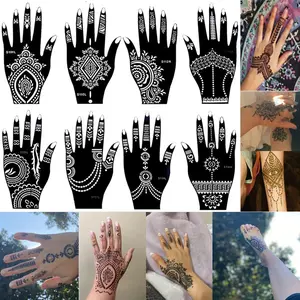 8 Sheets Henna Tattoo Stencil Kit for Women Girls Hand Finger Body Paint Temporary Tattoo Templates 7.8'' X 4''