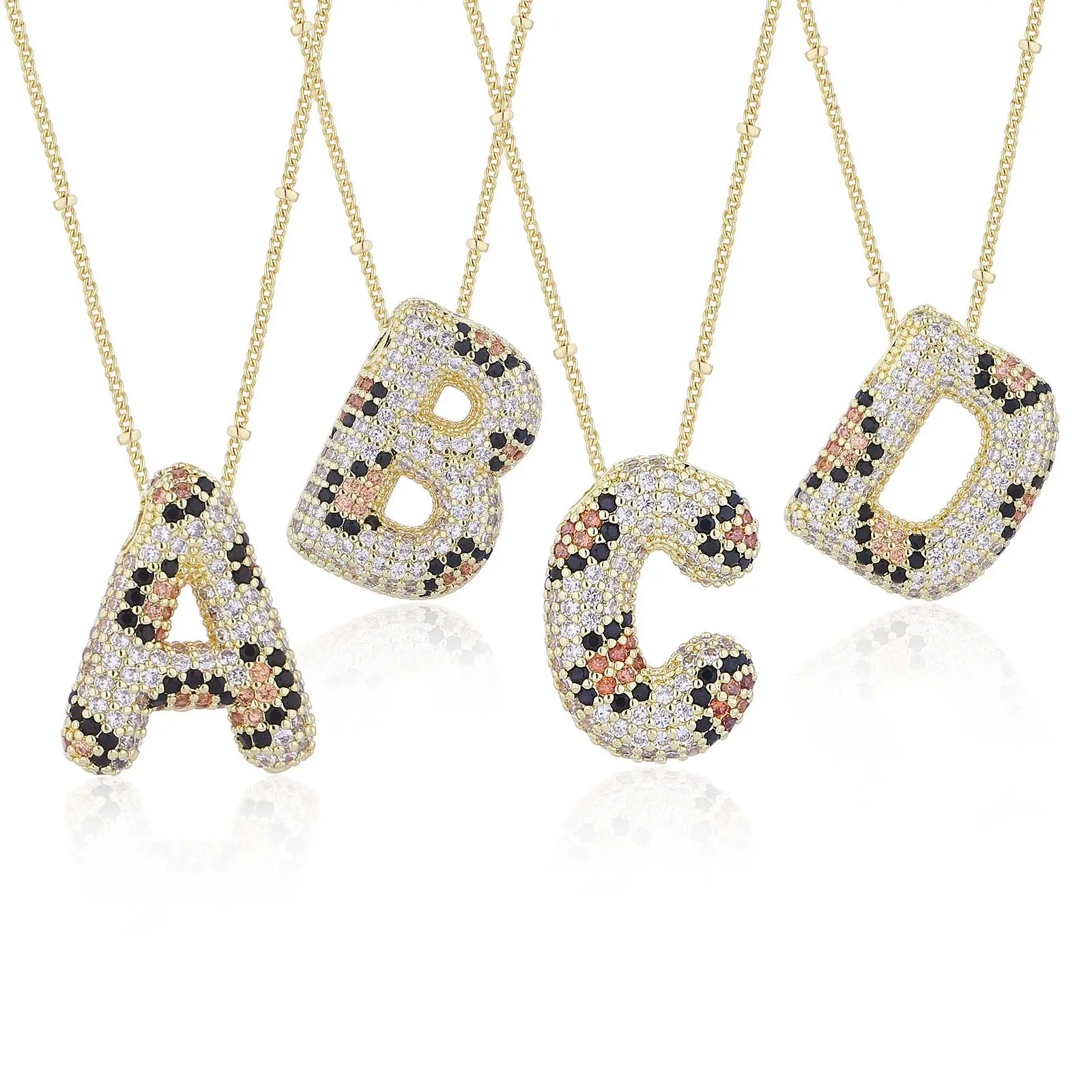 Initial Pendant Necklace for Women, Chic Leopard Print Zircon A-Z Letter Jewelry, Personalized Casual Birthday Anniversary Gift, Initial Pendant Necklaces, Unisex Names, Alphabet, Zirconia Neck Chain, Metal Coated