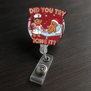 Funny Christmas Nurse Badge Reel, Did You Try Icing It Gingerbread ID Holder, Holiday Medical Gift Badge Clip, Nurse Doctor Work Accessory