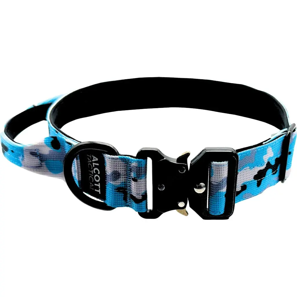 Alcott Padded Tactical Dog Collar with Leash Clip, Blue Camo - CLR XL CMO BL, Extra Large, Basic Collars