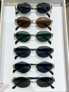 6pcs New Women Vintage Metal Oval Rhombus Frame Glasses, Anti-Glare, Wide Temple, Ideal for Daily Wear, Driving, Valentine's Gift