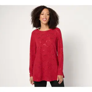 Joan Rivers Red Carpet Novelty Knit Long Sleeve Sequin Tunic