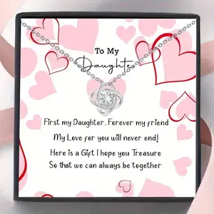 A Love Knot Necklace Presented in a Gift Box for Your Daughter, Featuring a Message Card, Gift Box with Heartfelt Message Card, Perfect Birthday, Encouragement, Valentine's Day & Christmas Gift