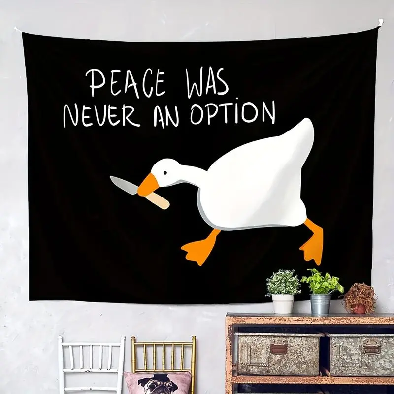 FRANALA "Peace Was Never An Option" Goose Flag Tapestry - Humorous Black Wall Hanging with Cartoon Duck Design, Soft Brushed Polyester Ideal for Bedroom, Living Room, Dorm Decor Room Decor 60x40 in bedroom decor