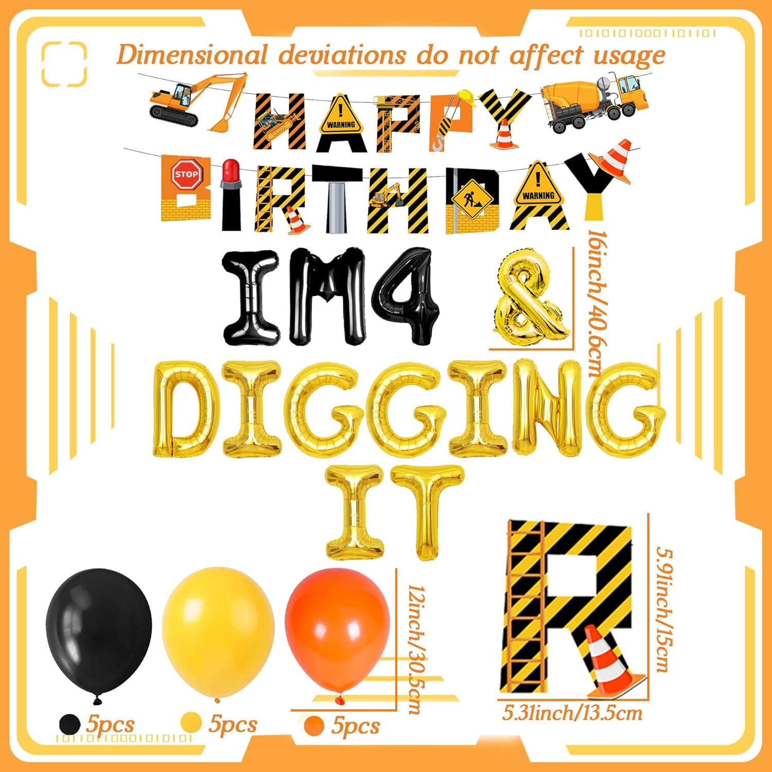 LaVenty Construction Birthday Party Decorations Im Four And Digging It Balloons Banner Construction 4rd Birthday Party Supplies Construction Truck Balloons for Boys Tractor Themed Decorations