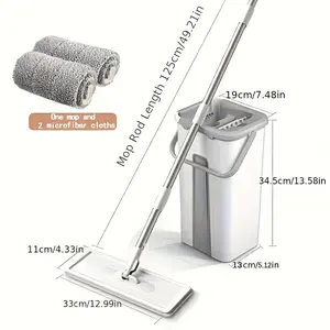 Premium Dry Wet Mop Set with Built in Squeegee Rotating Cleaning System Plastic Stainless Steel Handle Multi purpose for Kitchen Bedroom Bathroom Floor