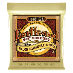 Ernie Ball Earthwood 80/20 Bronze Nylon Ball End Folk/Classical Guitar Strings - Clear & Gold