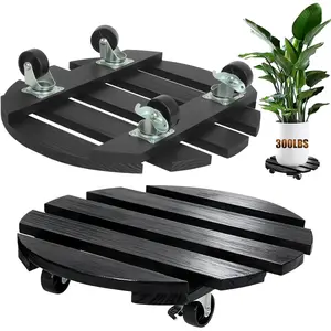 2 Pack 13'' Rolling Plant Caddy Heavy Duty Wooden Plant Stand with 360°Lockable Wheels 300Lbs Capacity for Indoor Outdoor Pot Planter Tray Patio
